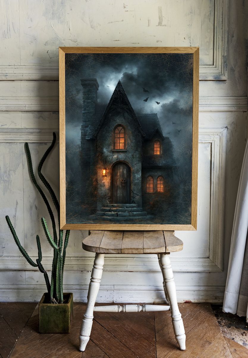 Haunted Gothic House Illustration Poster. — room view 1