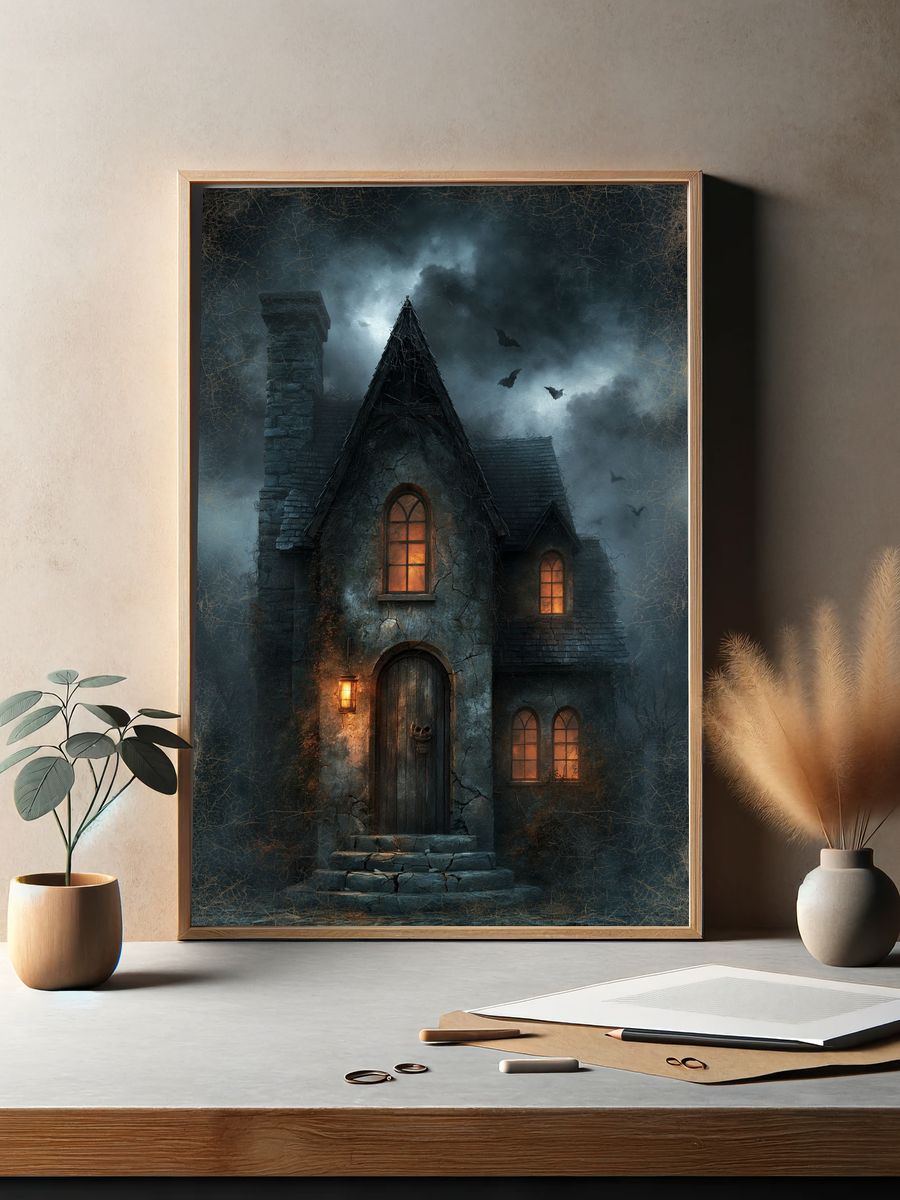 Haunted Gothic House Illustration Poster. — room view 2