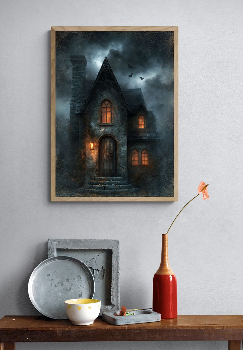 Haunted Gothic House Illustration Poster. — room view 3
