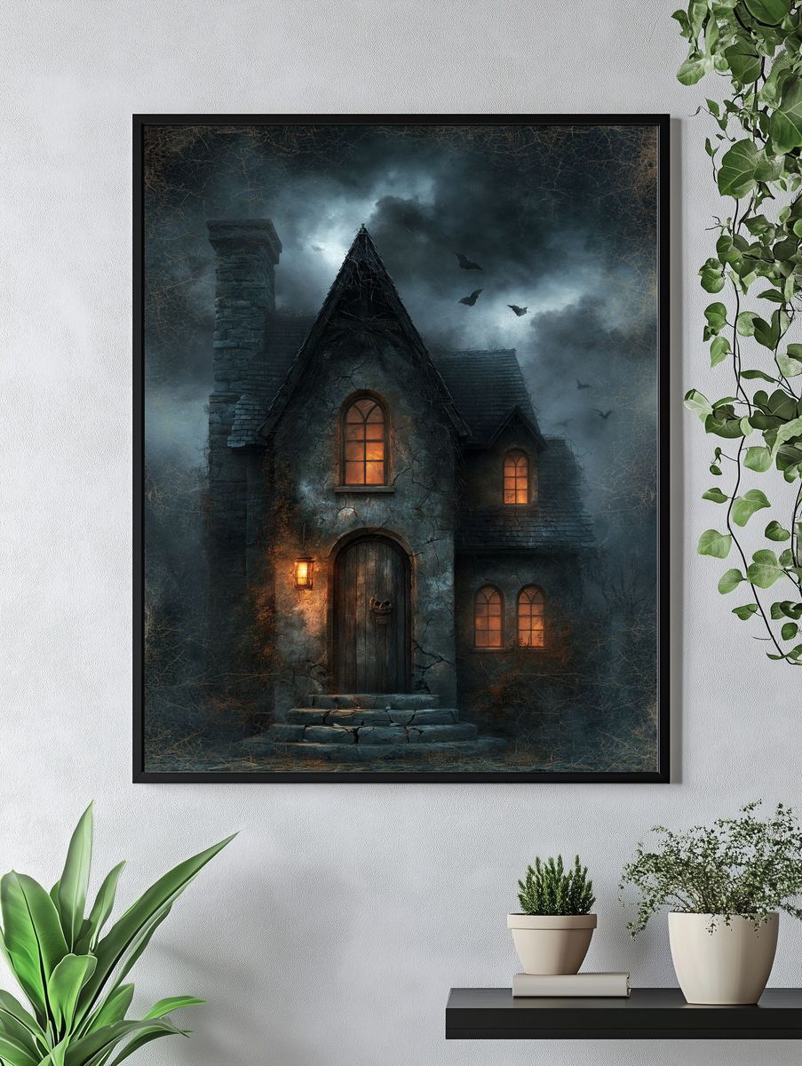 Haunted Gothic House Illustration Poster. — room view 4