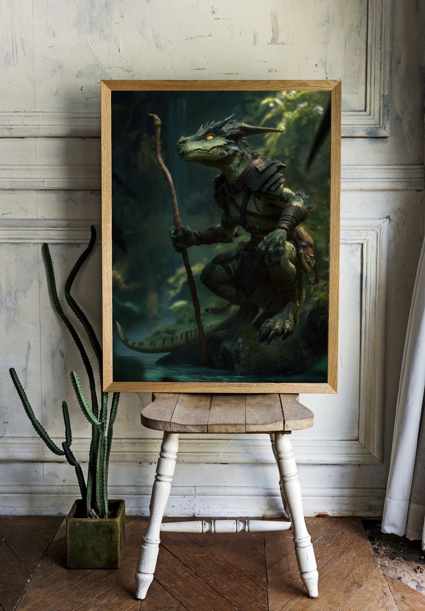 Forest Dragon Guardian Fantasy Print. room preview