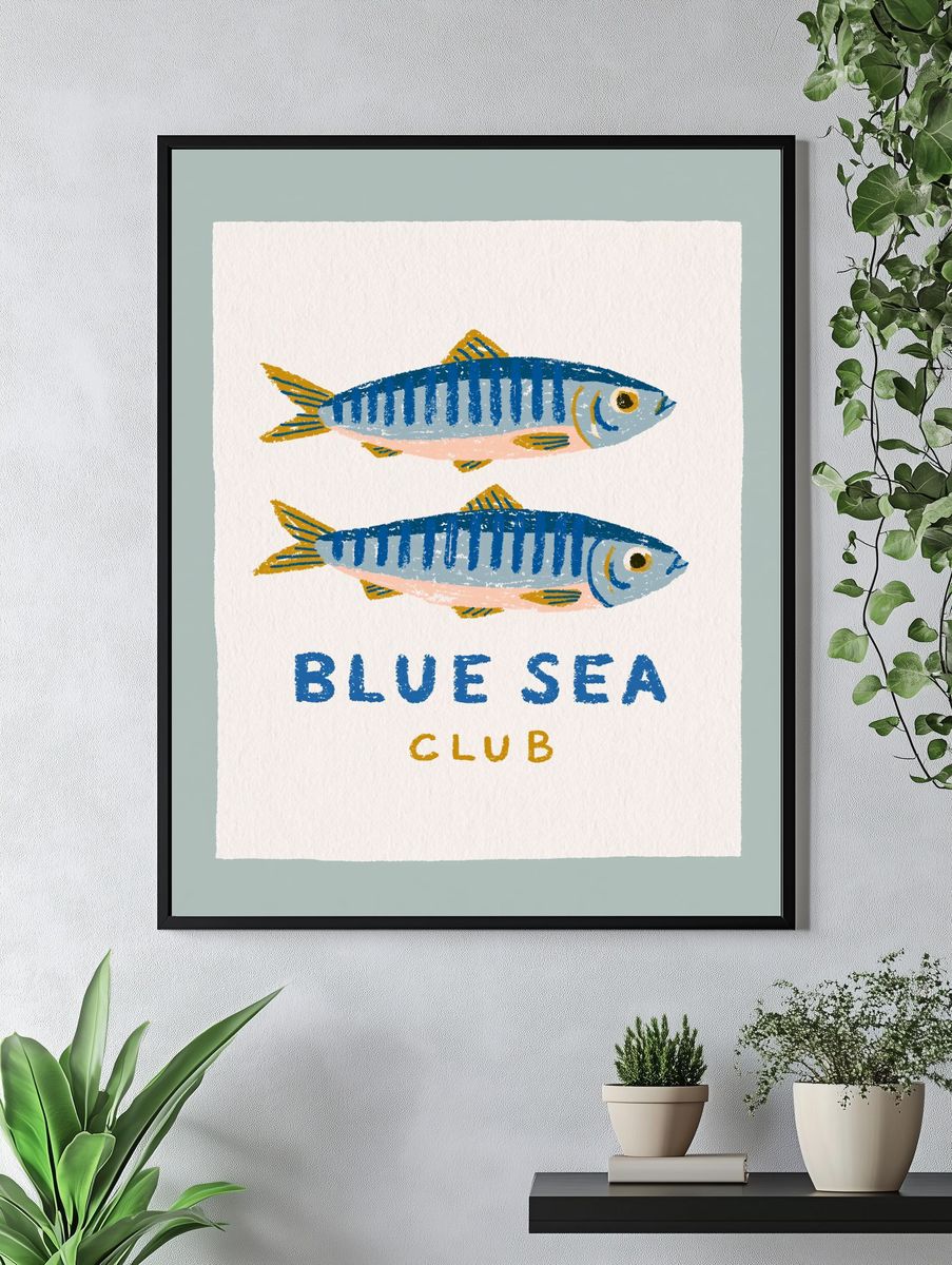 Blue Sea Club Fish Illustration Poster. — room view 4