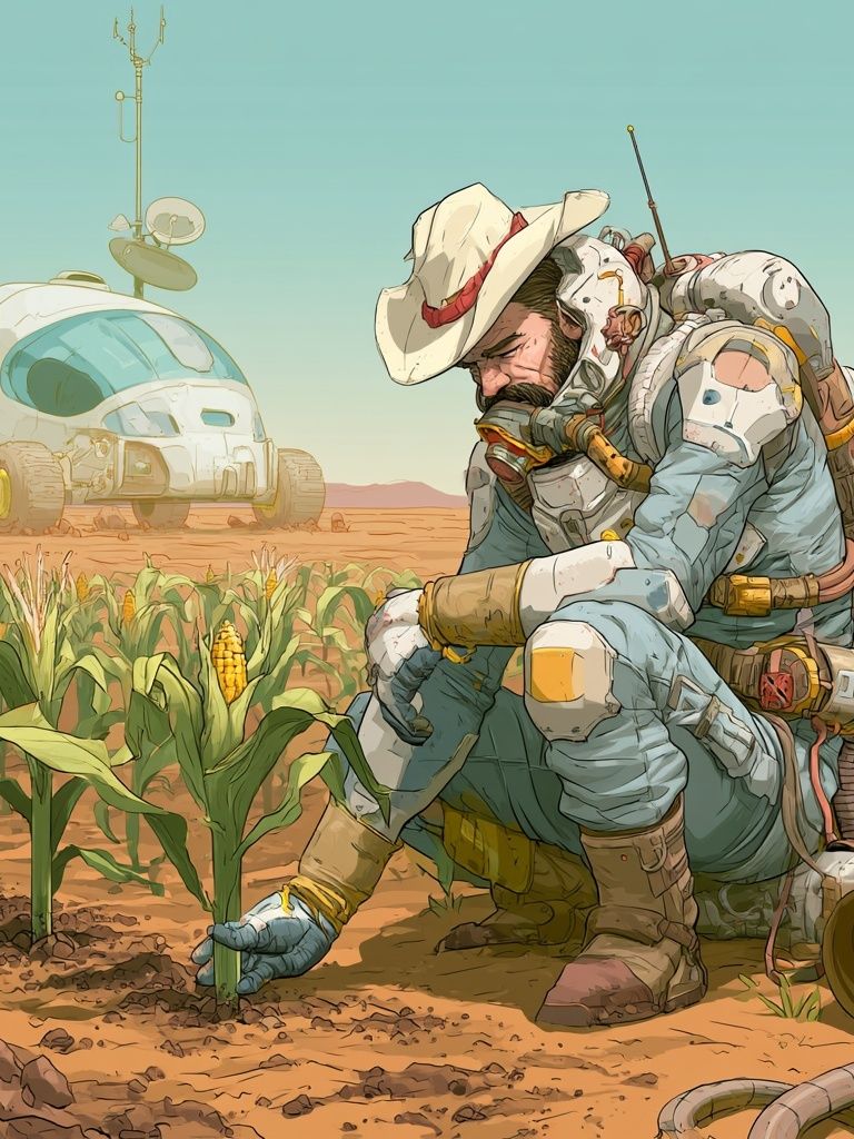 Mars Farmer Digital Art Print. poster — illustration art