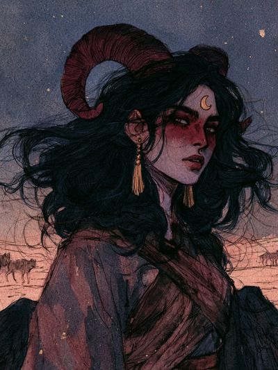 Horned Moon Woman Illustration Poster. poster