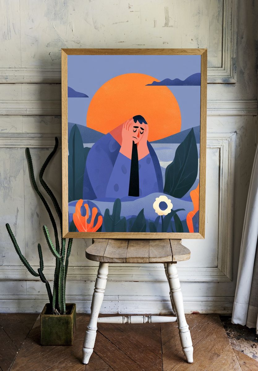 Melancholy Sunset Illustration Poster. room preview