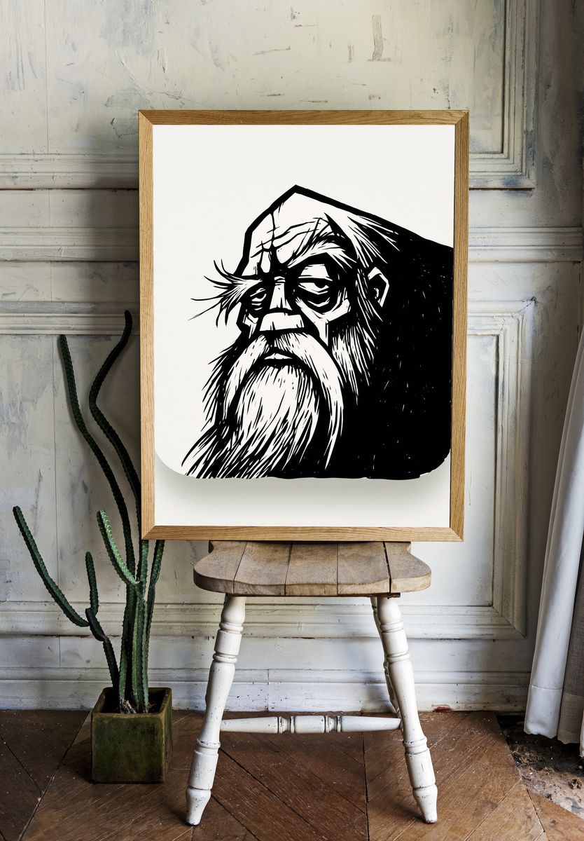 Bearded Elder Line Art Poster. — room view 1