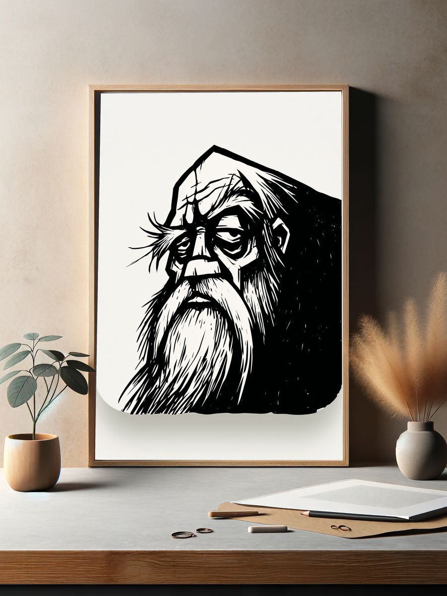 Bearded Elder Line Art Poster. — room view 2
