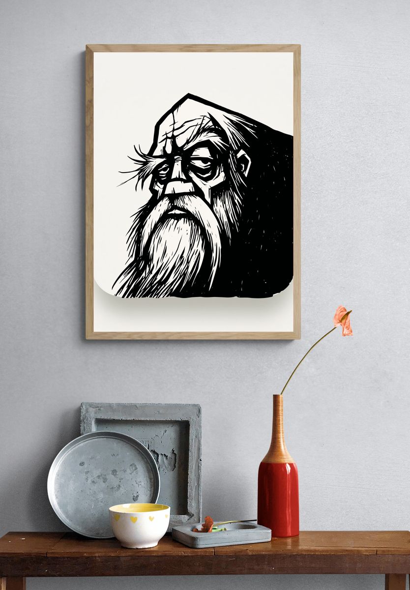 Bearded Elder Line Art Poster. — room view 3