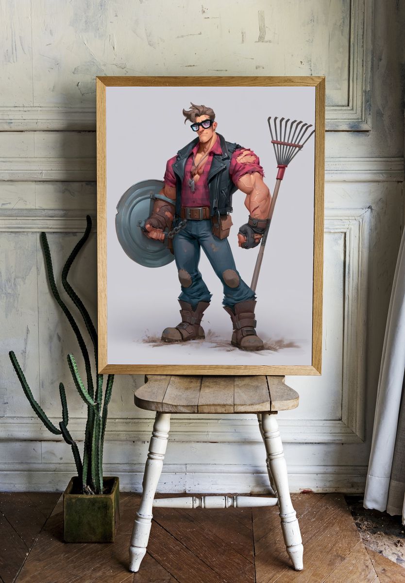 Rugged Brawler Character Illustration Poster. — room view 1