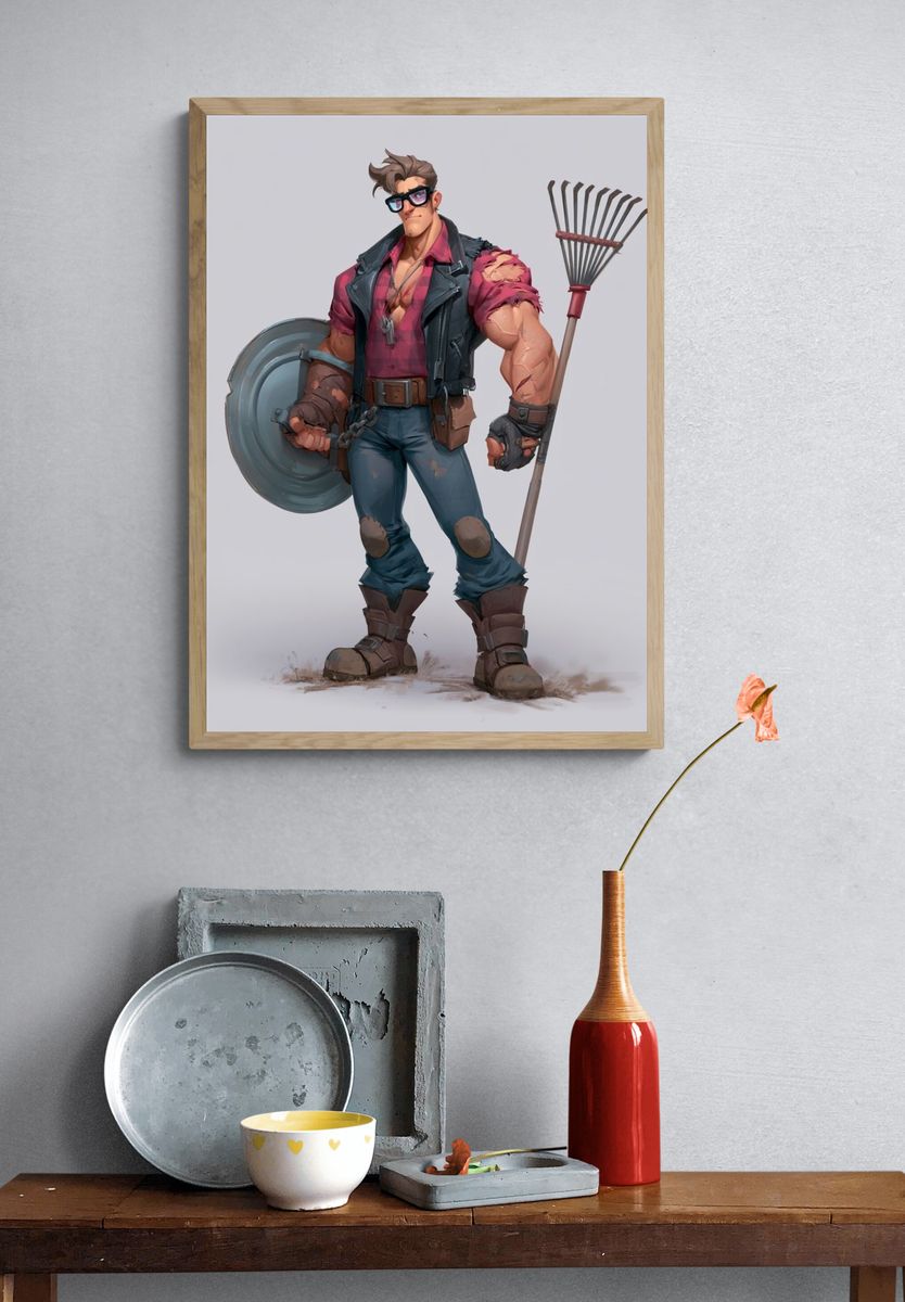Rugged Brawler Character Illustration Poster. — room view 3