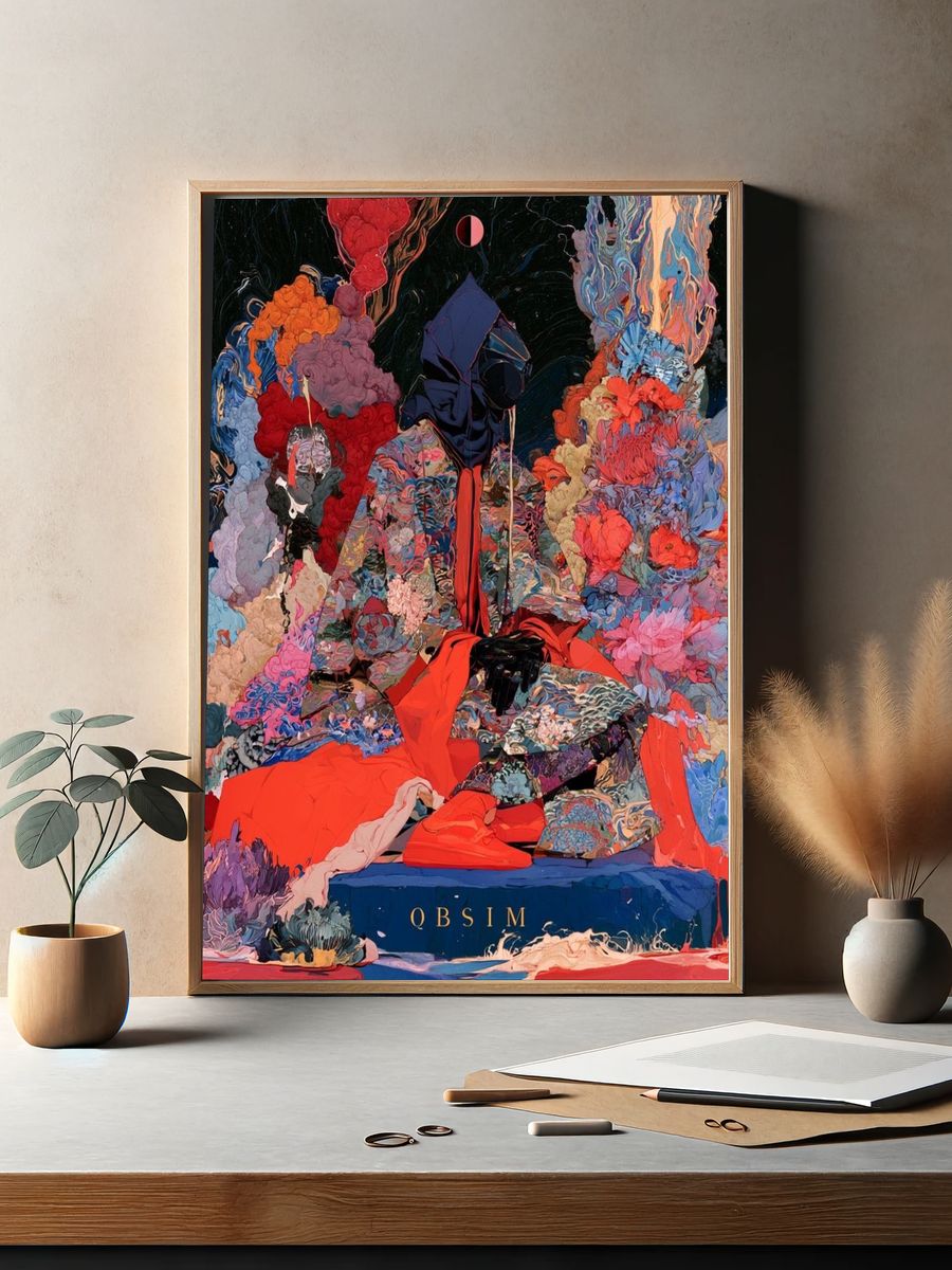 Cosmic Hooded Figure Abstract Print. — room view 2