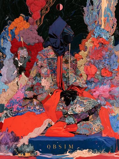 Cosmic Hooded Figure Abstract Print. poster