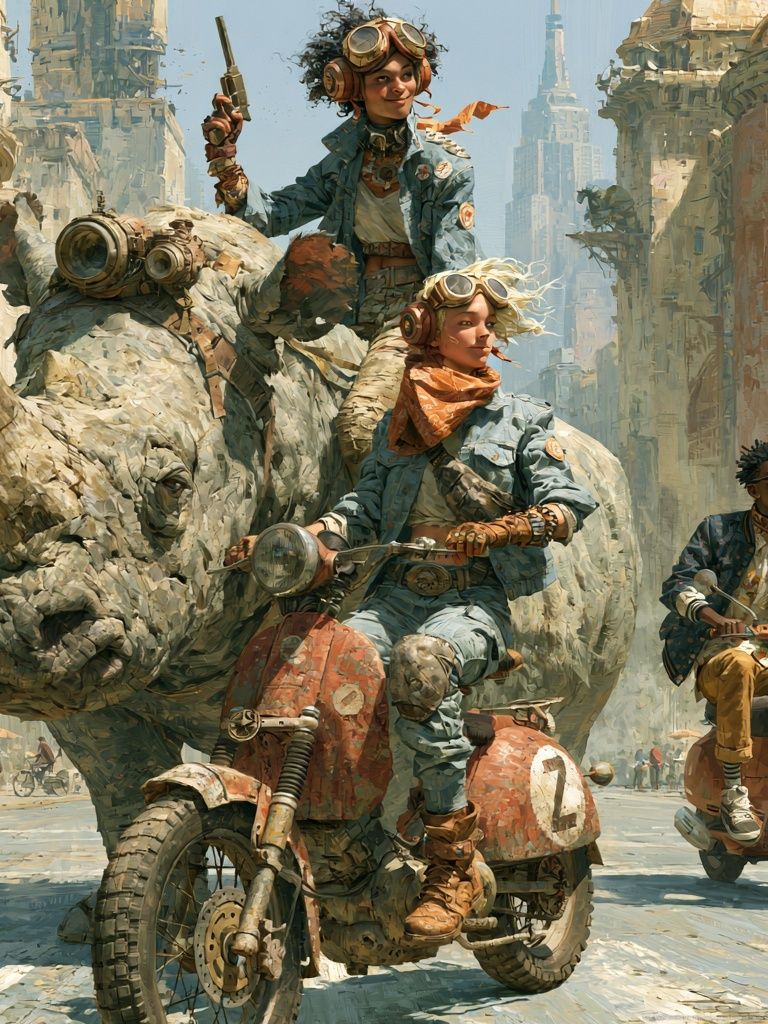 Steampunk Riders in the Ruins Poster. poster — illustration art