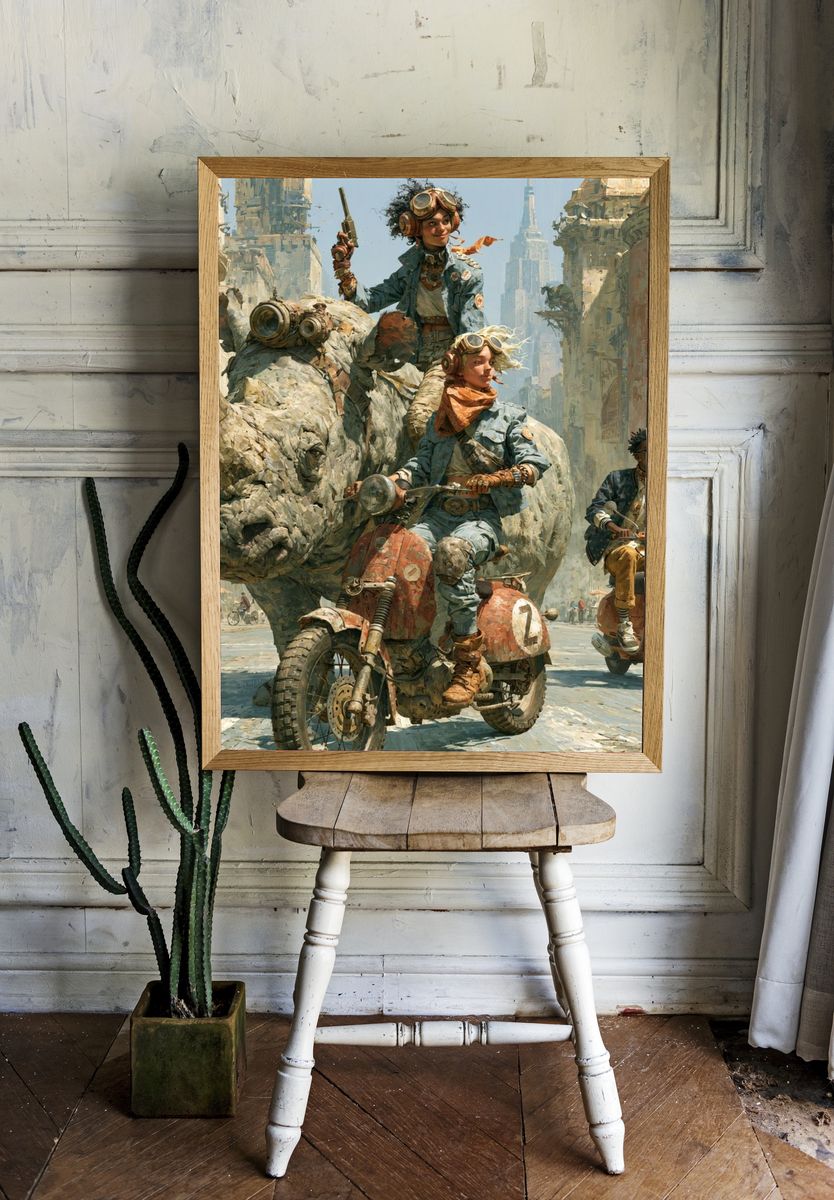 Steampunk Riders in the Ruins Poster. room preview