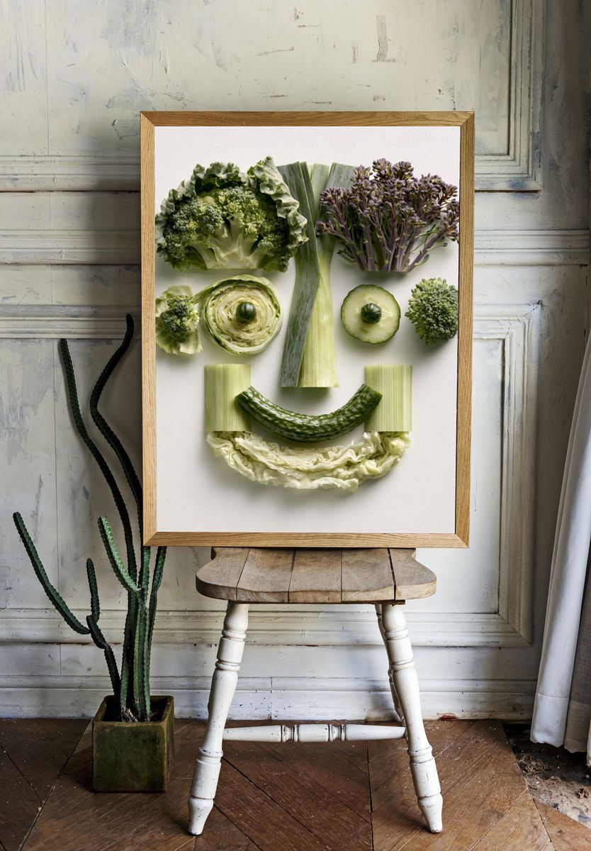Vegetable Face Collage Print. room preview
