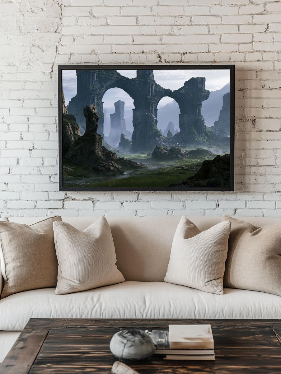Ancient Ruins Fantasy Landscape Print. — room view 1