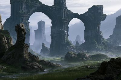 Ancient Ruins Fantasy Landscape Print. poster