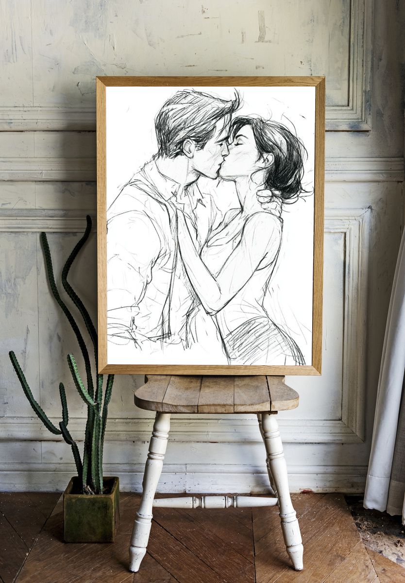 Kissing Couple Line Art Poster. room preview