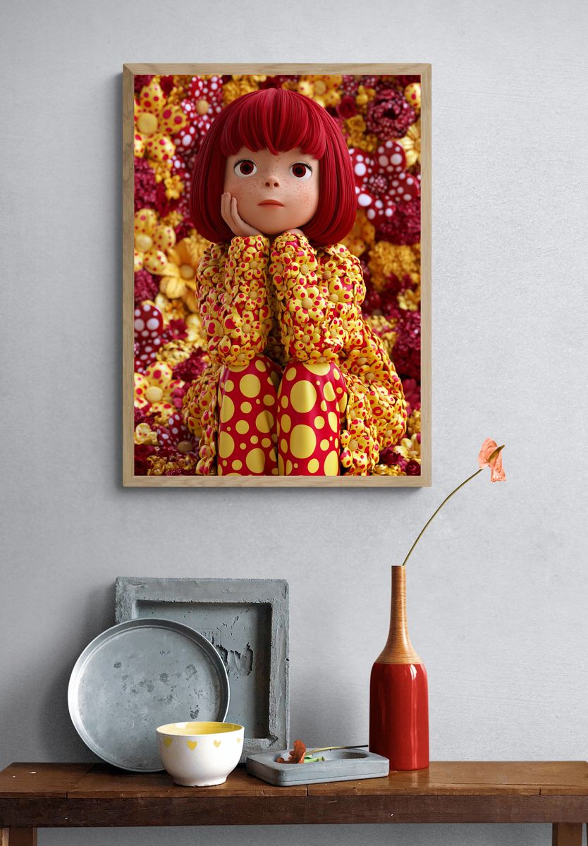 Red-Haired Doll Floral Fantasy Print. — room view 3