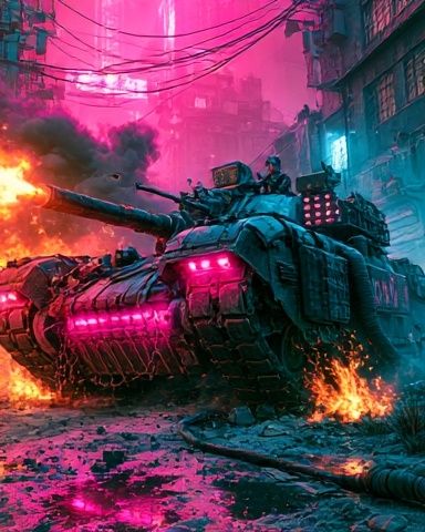 Neon Tank Battle Illustration Poster. poster detail