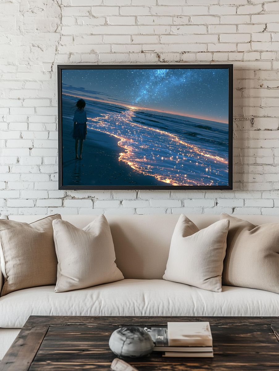 Starry Beach Dreamscape Print. room preview