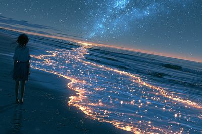 Starry Beach Dreamscape Print. poster
