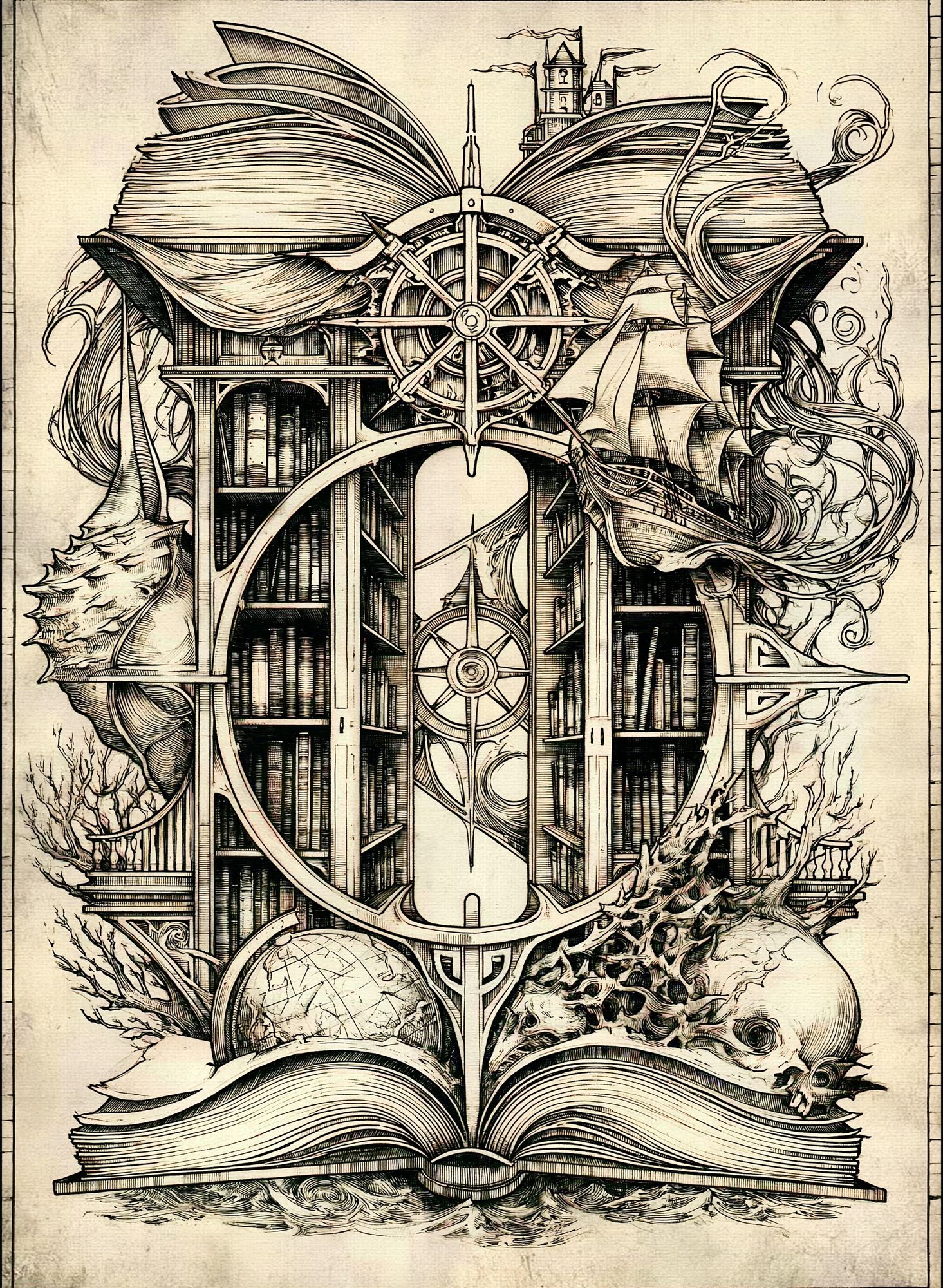Surreal Nautical Library Print. poster detail