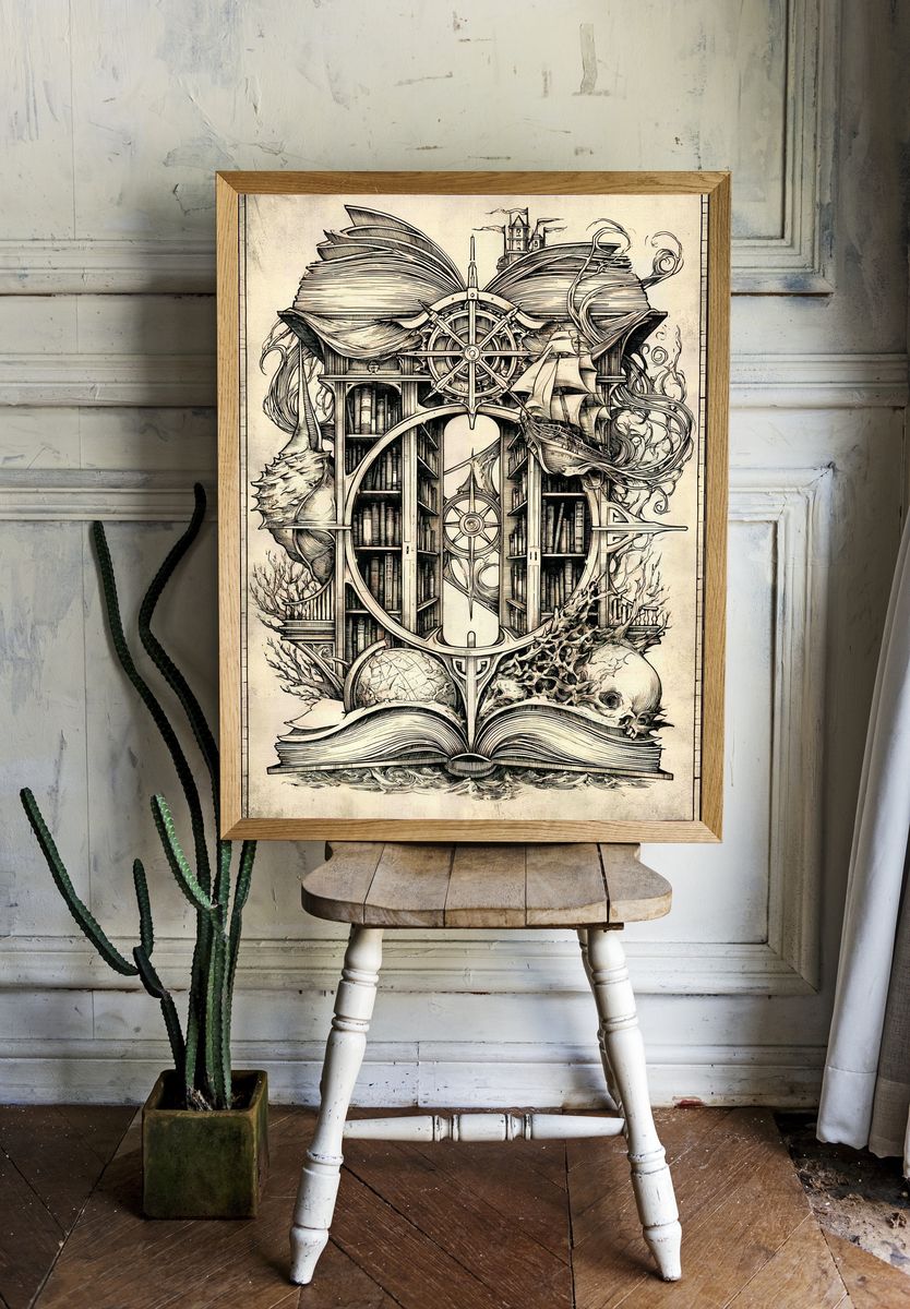 Surreal Nautical Library Print. — room view 1