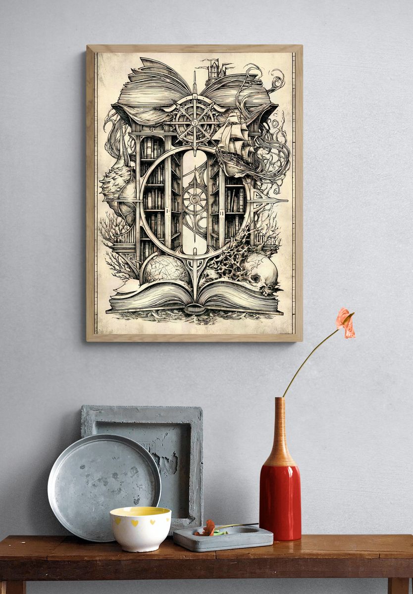 Surreal Nautical Library Print. — room view 3