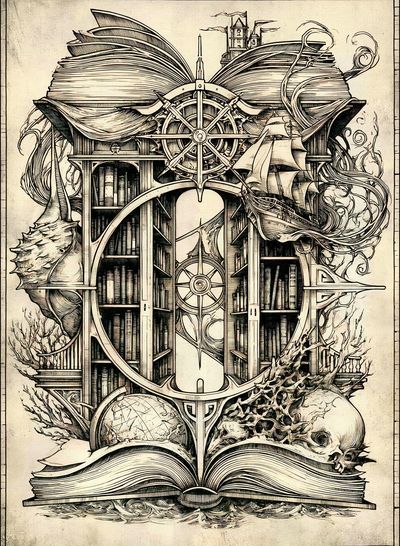 Surreal Nautical Library Print. poster