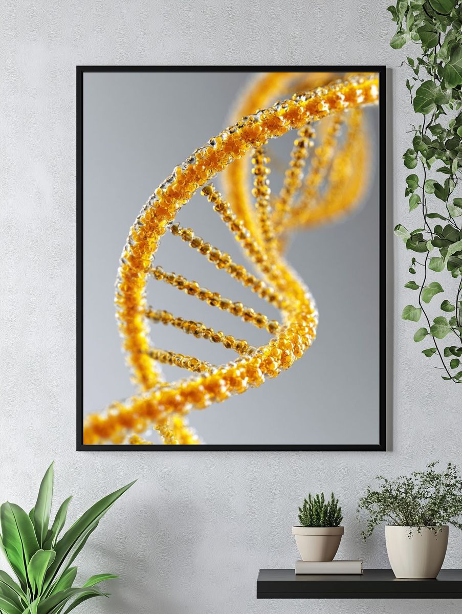 Golden DNA Helix Illustration Poster. — room view 4