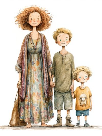 Whimsical Family Watercolor Print.