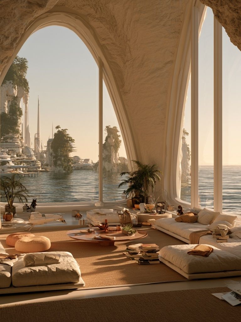 Seaside Futuristic Interior Print. poster detail