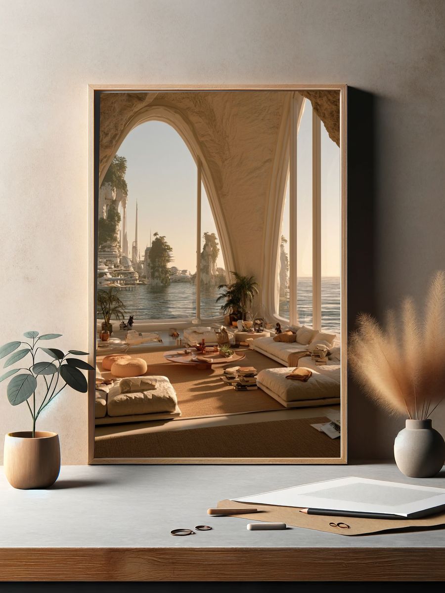 Seaside Futuristic Interior Print. — room view 2