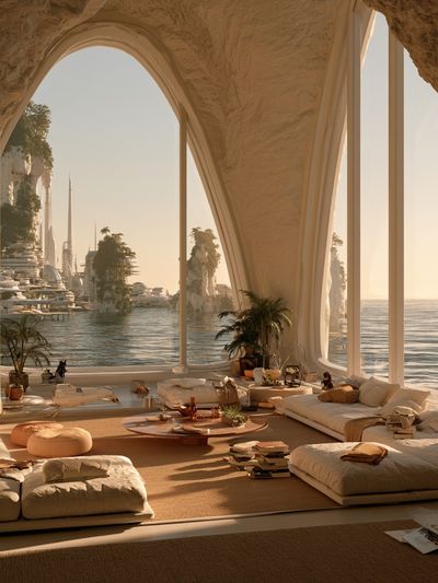 Seaside Futuristic Interior Print. poster