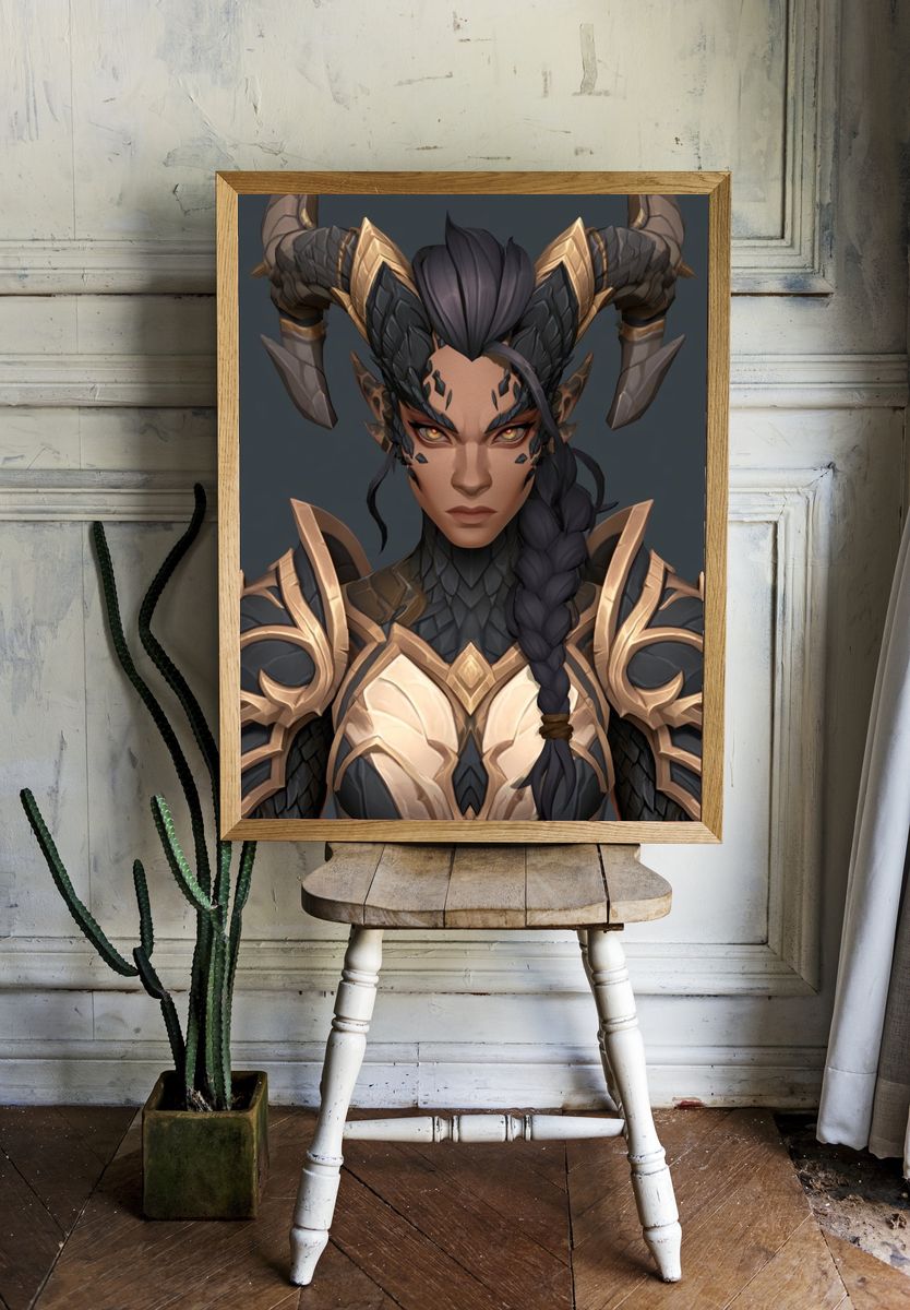 Horned Warrior Portrait Print. — room view 1