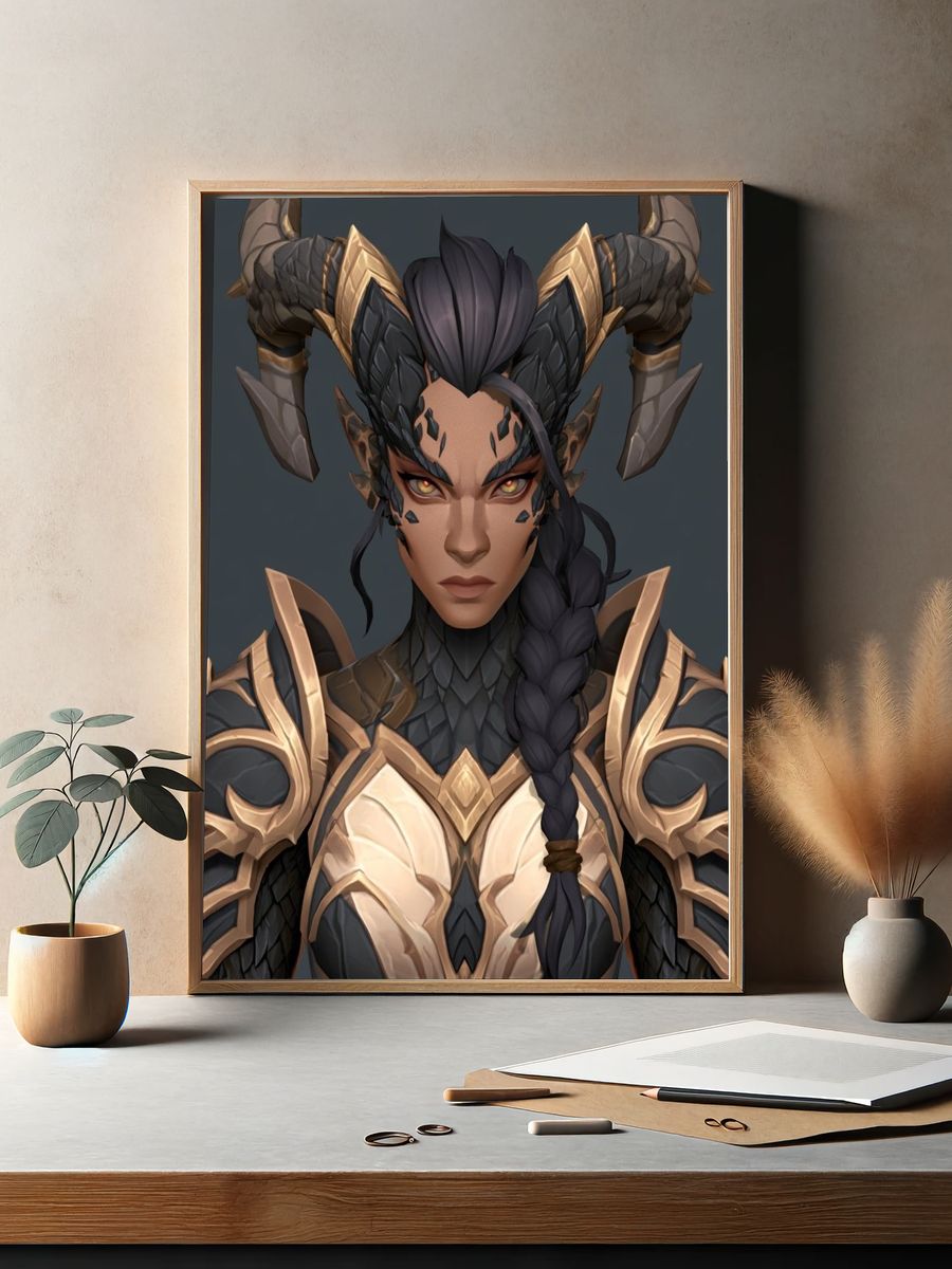 Horned Warrior Portrait Print. — room view 2