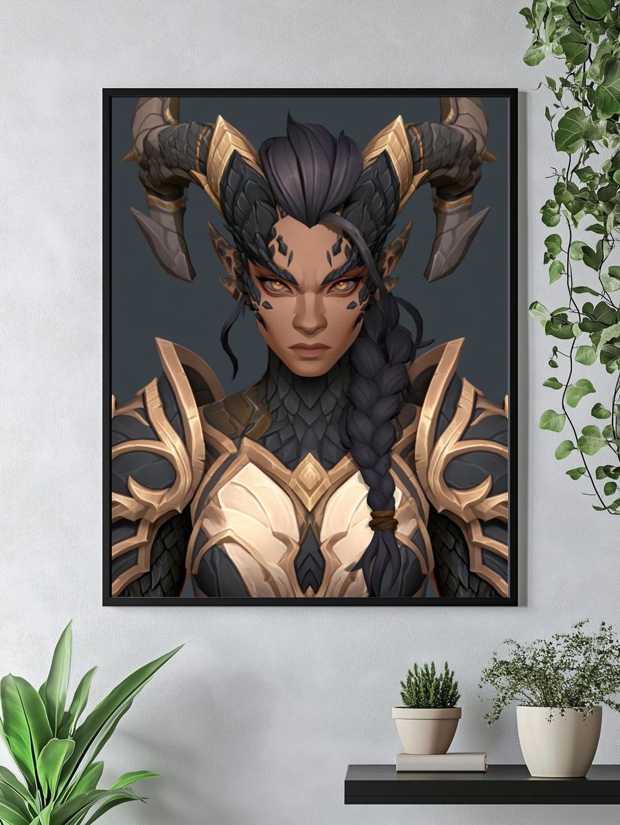 Horned Warrior Portrait Print. — room view 4