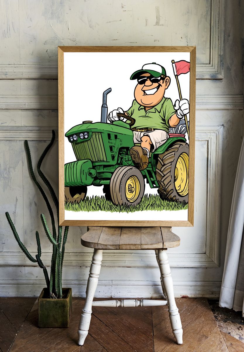 Cartoon Golf Tractor Illustration Poster. — room view 1