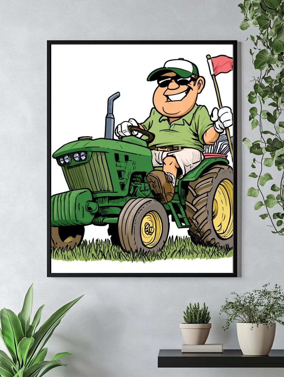 Cartoon Golf Tractor Illustration Poster. — room view 4