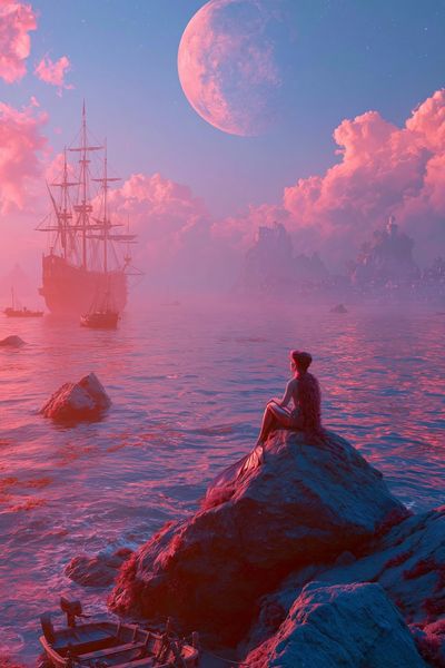 Moonlit Mermaid Fantasy Print. poster print