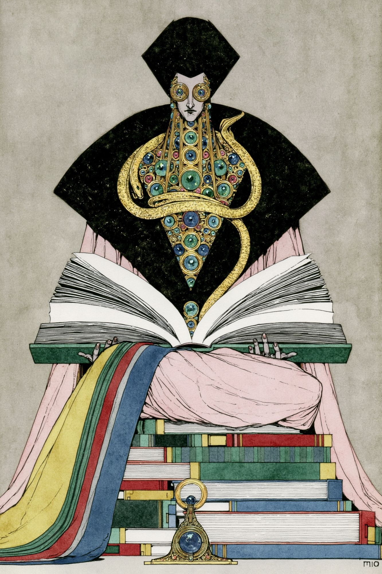 Mystic Book Figure Illustration Print. poster — illustration art