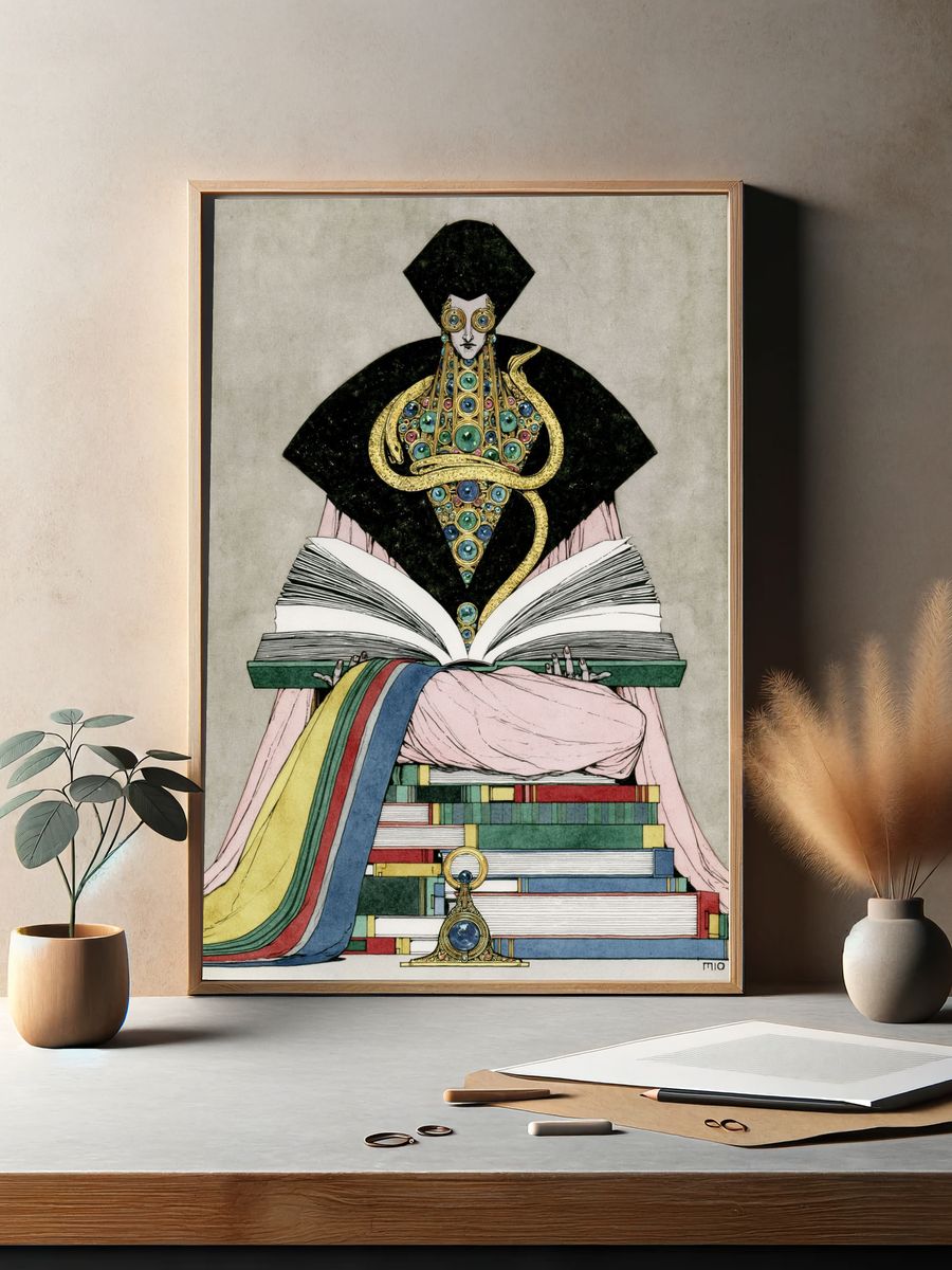 Mystic Book Figure Illustration Print. — room view 2