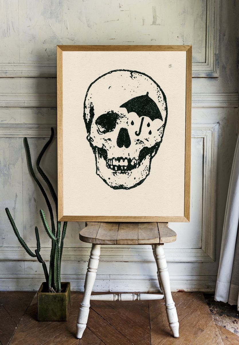 Umbrella Skull Ink Poster. — room view 1