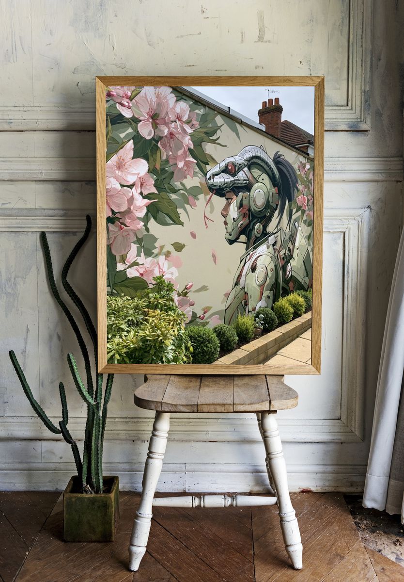 Floral Cyberpunk Mural Print. — room view 1