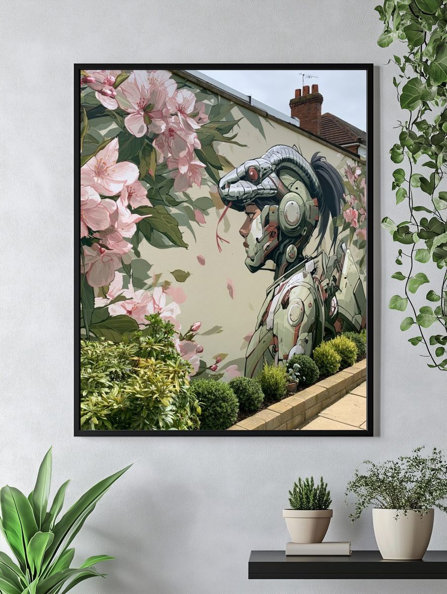 Floral Cyberpunk Mural Print. — room view 4