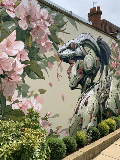 Floral Cyberpunk Mural Print. poster print
