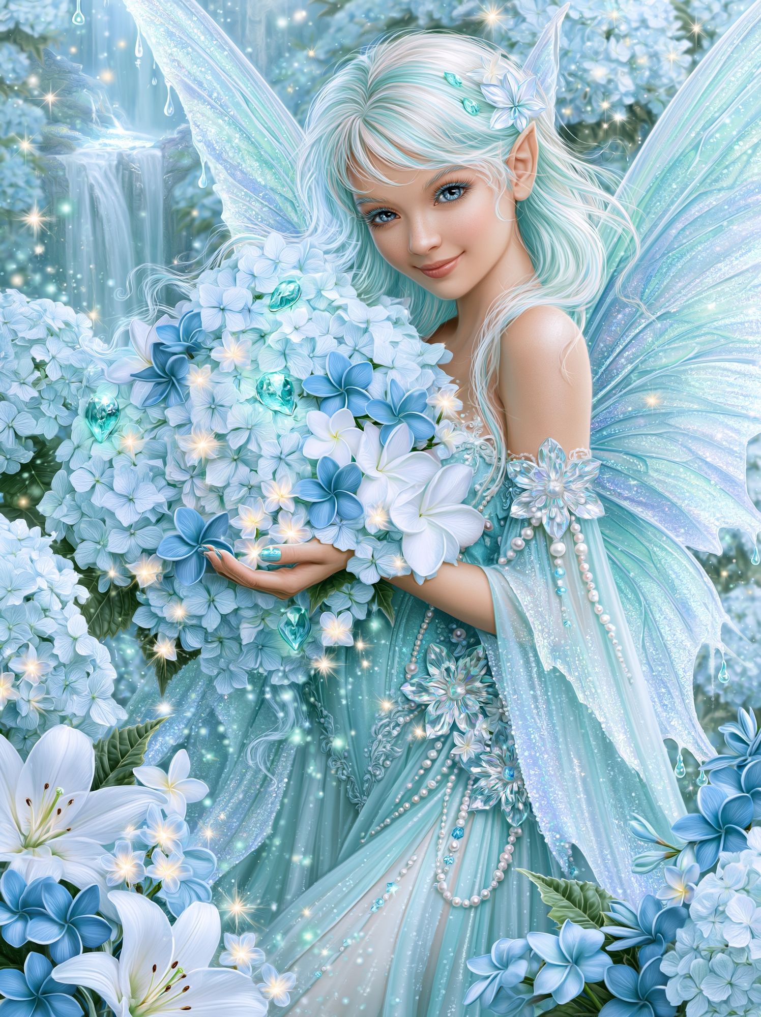 Blue Fairy Garden Illustration Poster. poster — illustration art
