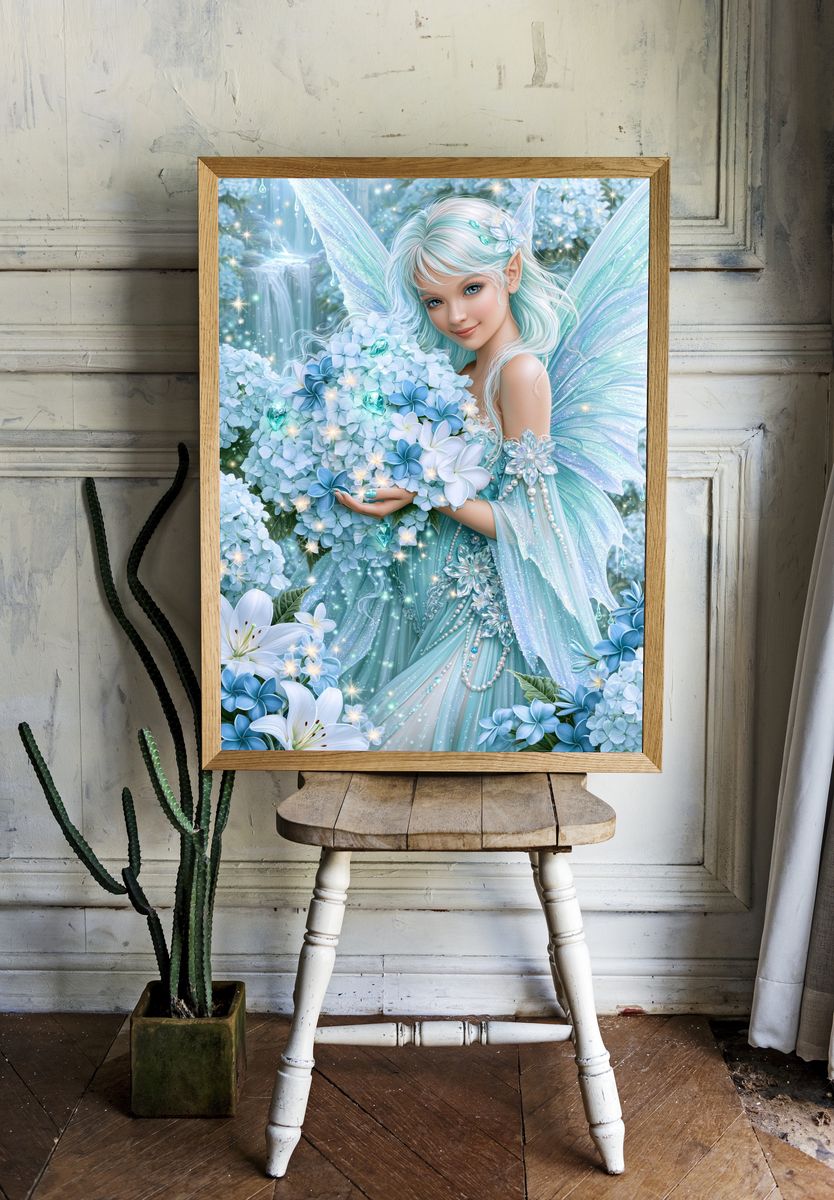 Blue Fairy Garden Illustration Poster. — room view 1