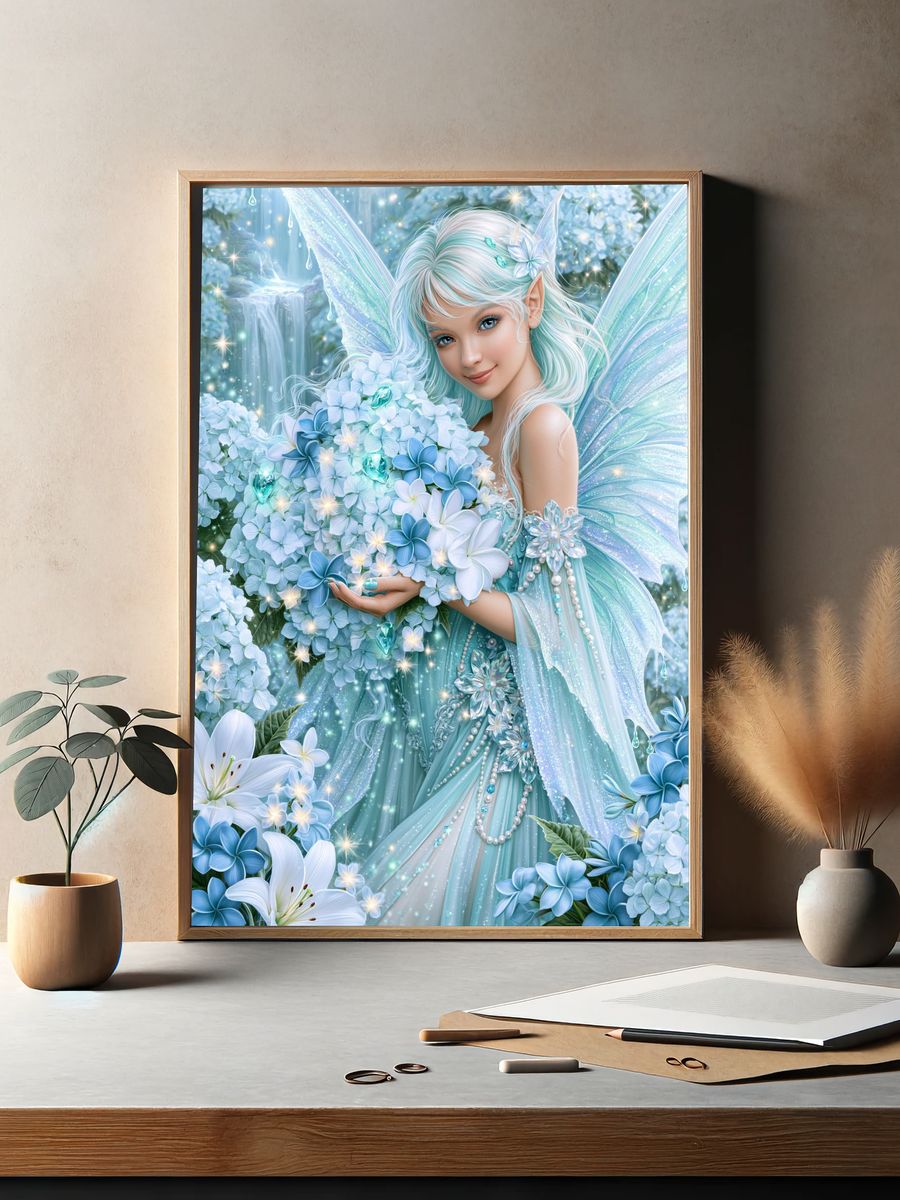 Blue Fairy Garden Illustration Poster. — room view 2